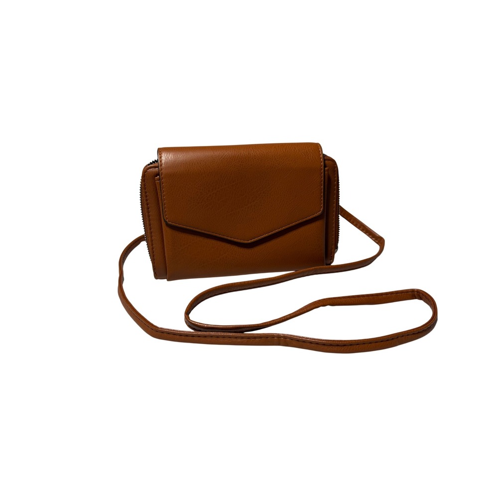 Cognac Brown Vegan Leather Crossbody Wallet Envelope Flap Small Shoulder Bag